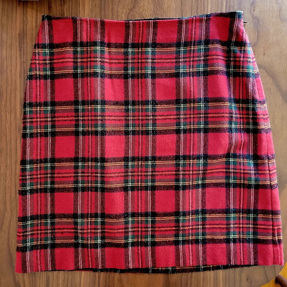 Talbots Red Black Green Plaid Wool Skirt